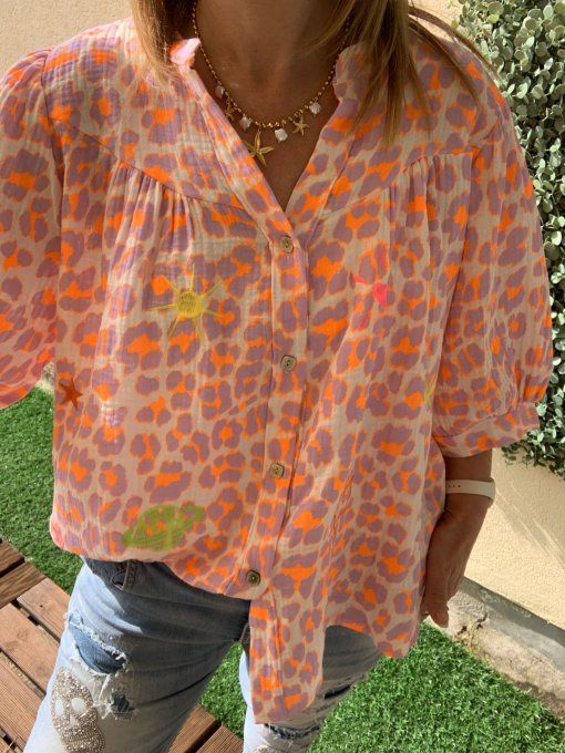 Chemise Léo lila/ orange 