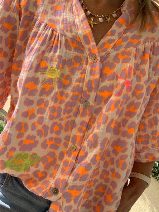 Chemise Léo lila/ orange 