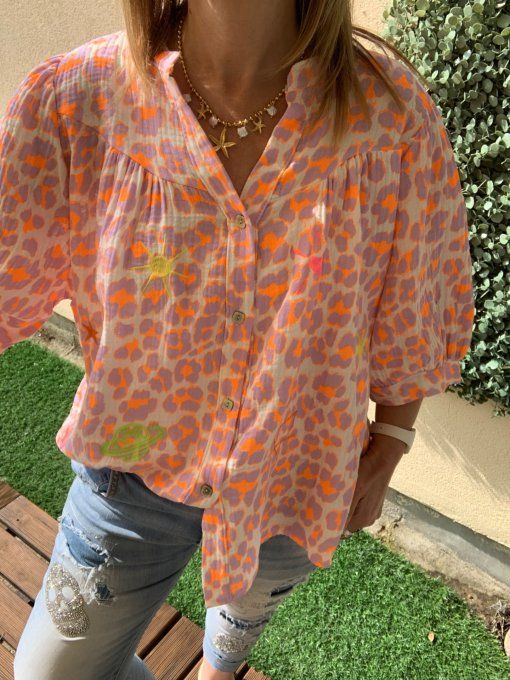 Chemise Léo lila/ orange 