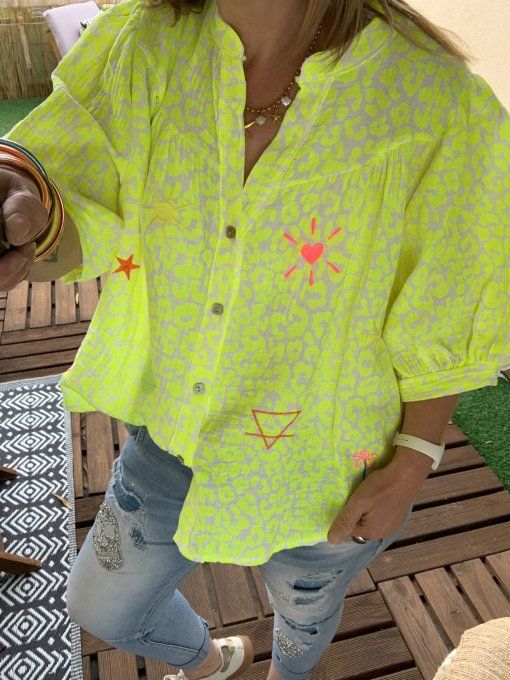 Chemise léo jaune fluo